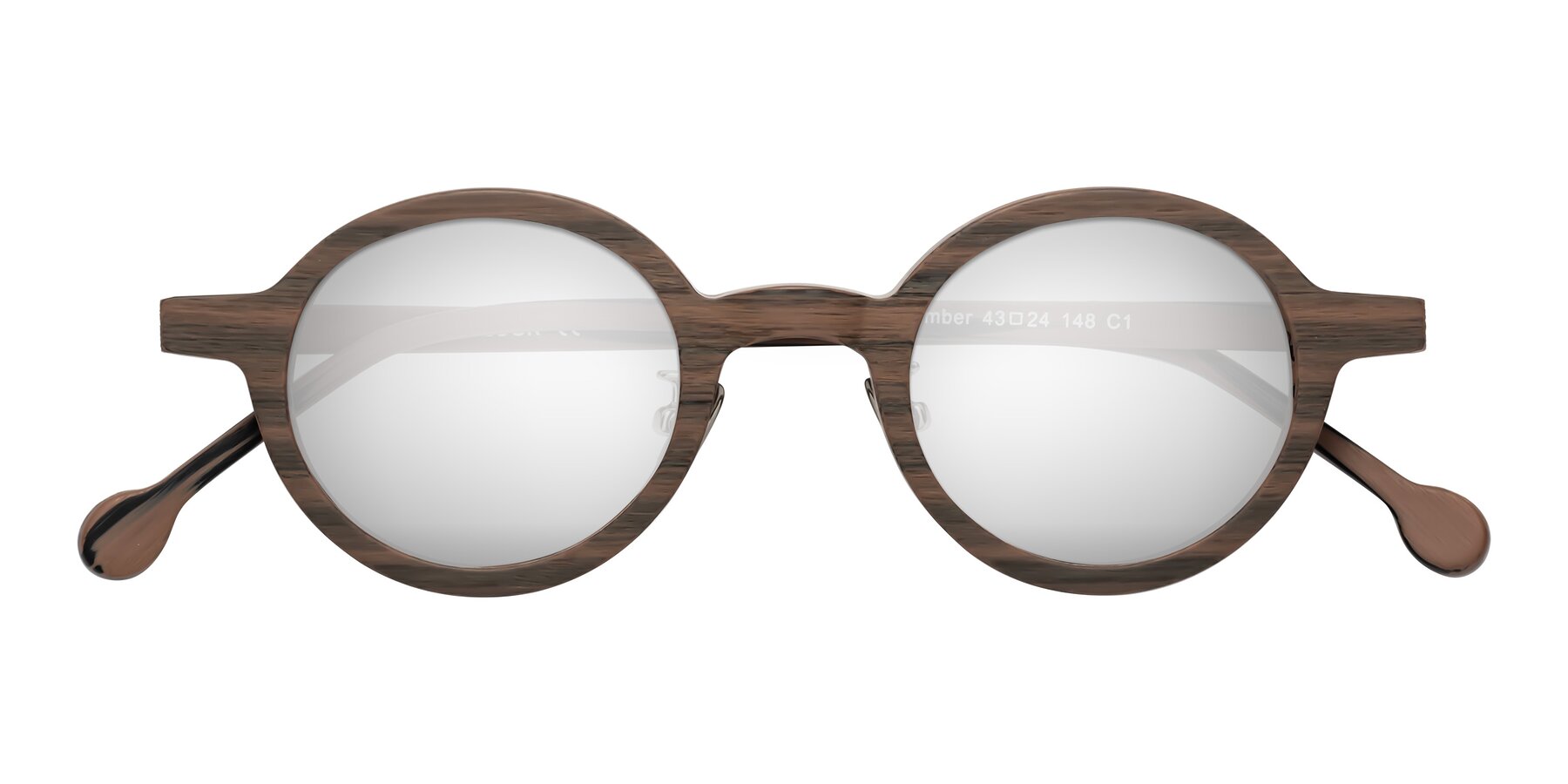 Folded Front of Timber in Burnt Tan Woodgrain with Silver Mirrored Lenses