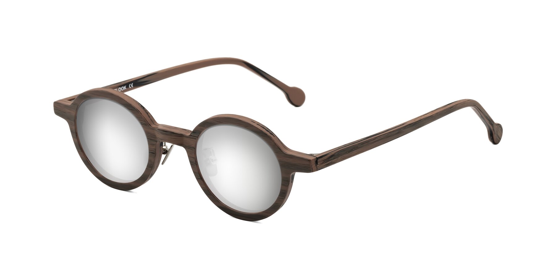 Angle of Timber in Burnt Tan Woodgrain with Silver Mirrored Lenses