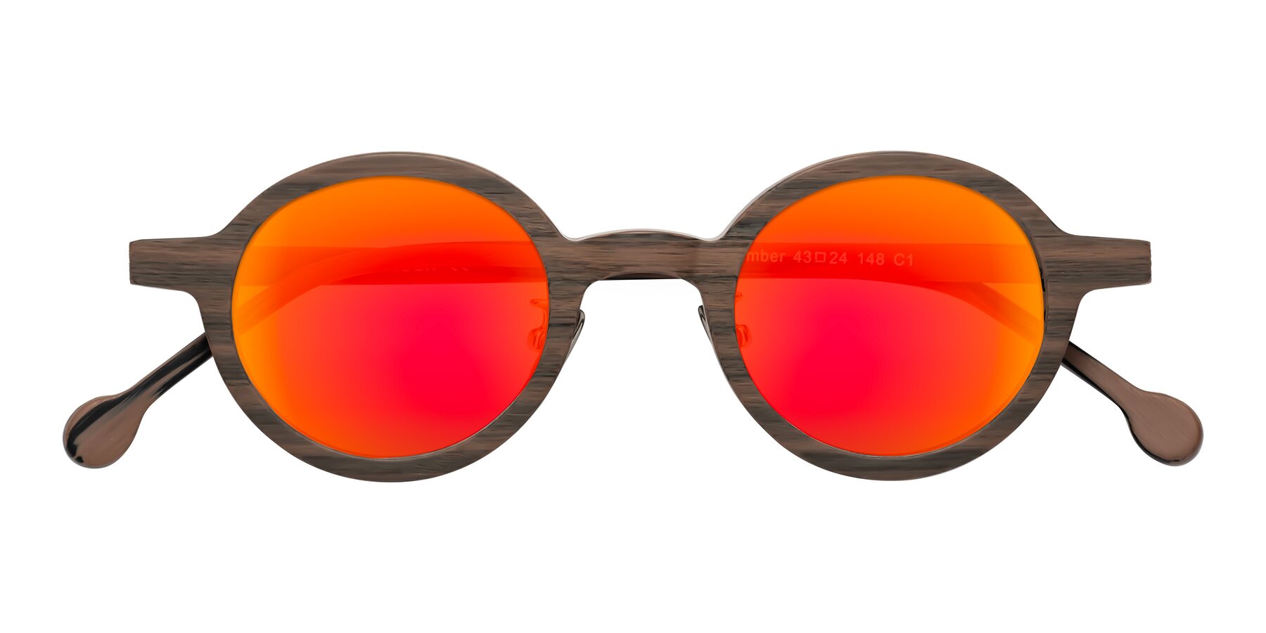 Folded Front of Timber in Burnt Tan Woodgrain with Red Gold Mirrored Lenses