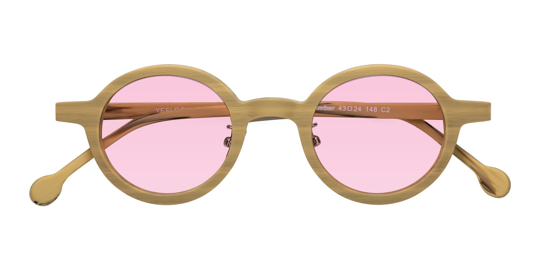 Folded Front of Timber in Egg Yolk Woodgrain with Light Pink Tinted Lenses