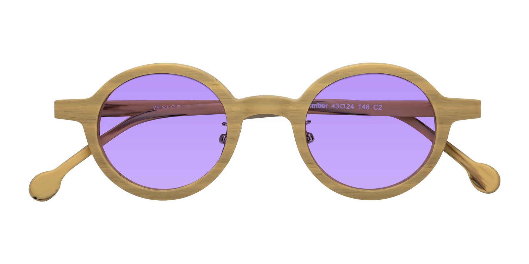 Folded Front of Timber in Egg Yolk Woodgrain with Medium Purple Tinted Lenses