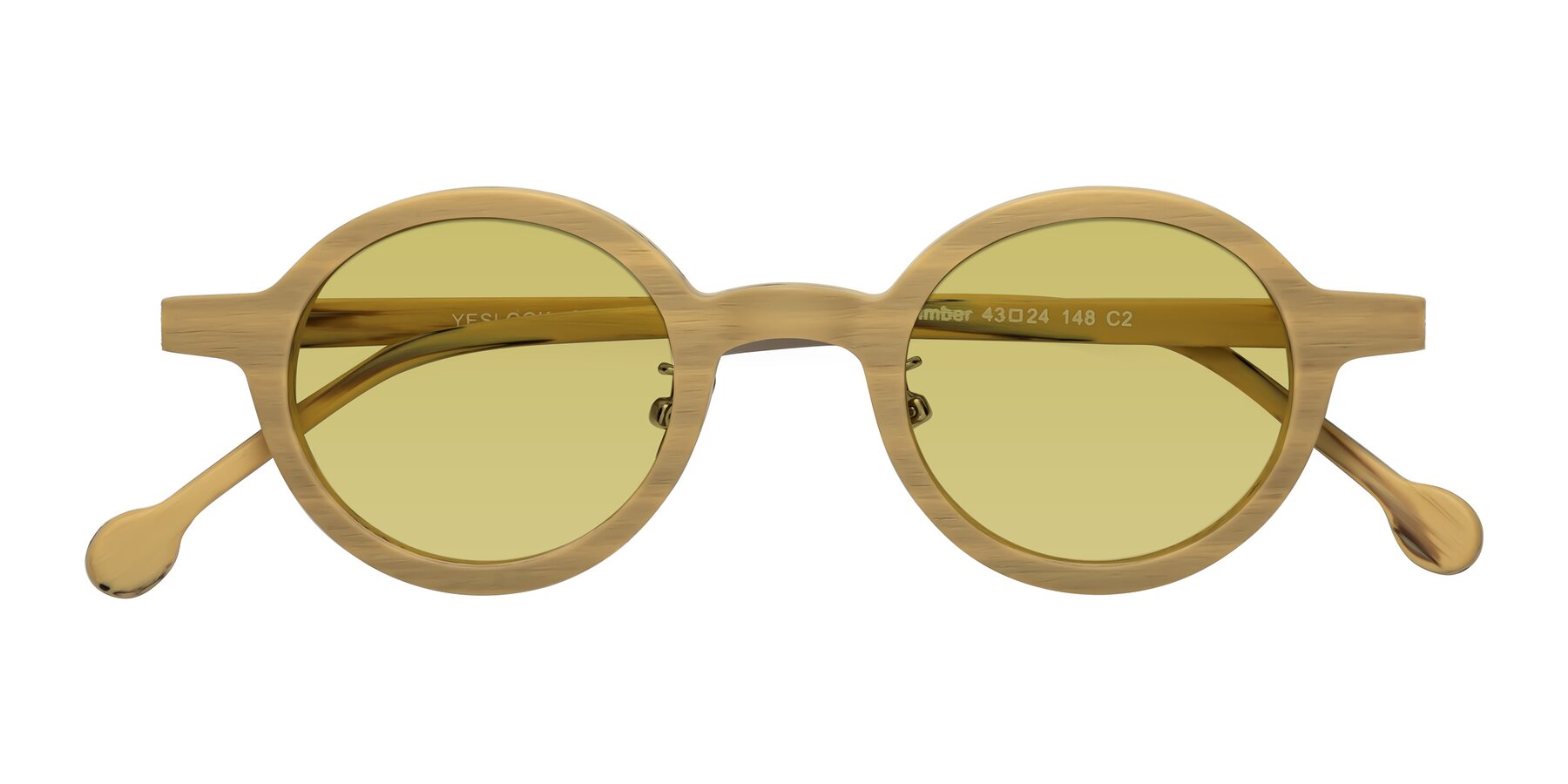 Folded Front of Timber in Egg Yolk Woodgrain with Medium Champagne Tinted Lenses