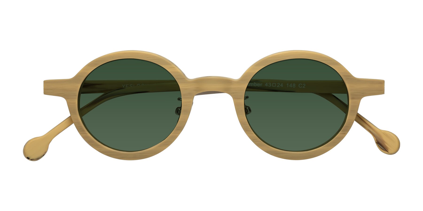 Folded Front of Timber in Egg Yolk Woodgrain with Green Tinted Lenses