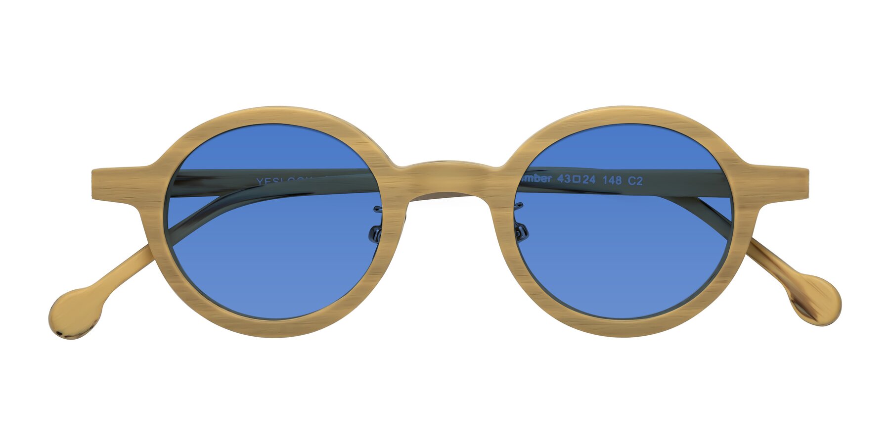 Folded Front of Timber in Egg Yolk Woodgrain with Blue Tinted Lenses