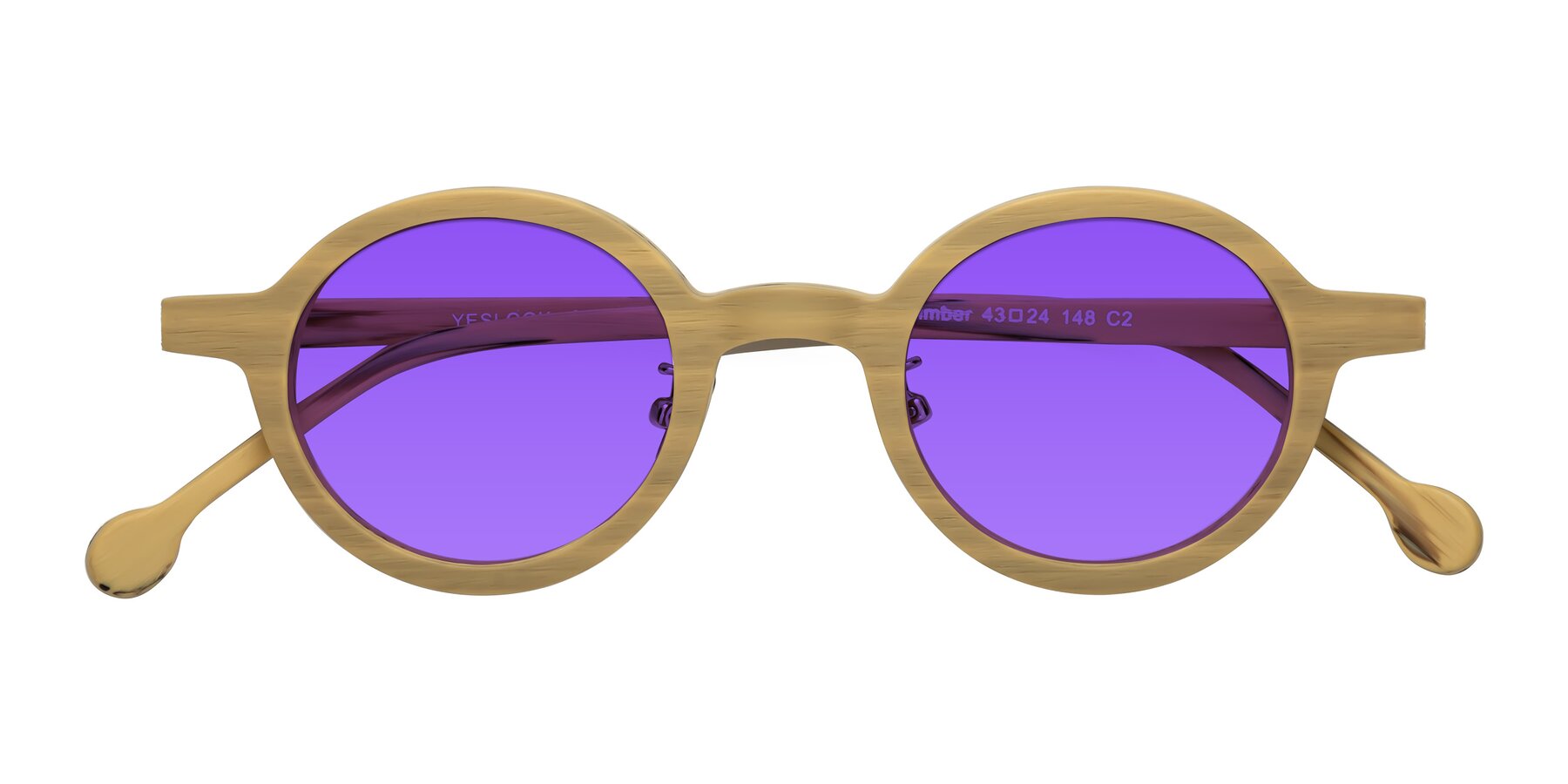 Folded Front of Timber in Egg Yolk Woodgrain with Purple Tinted Lenses