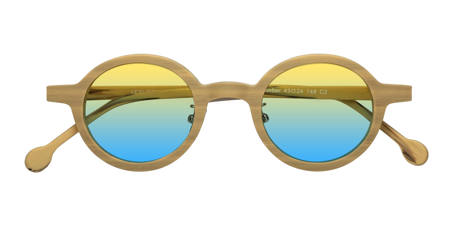 Folded Front of Timber in Egg Yolk Woodgrain with Yellow / Blue Gradient Lenses