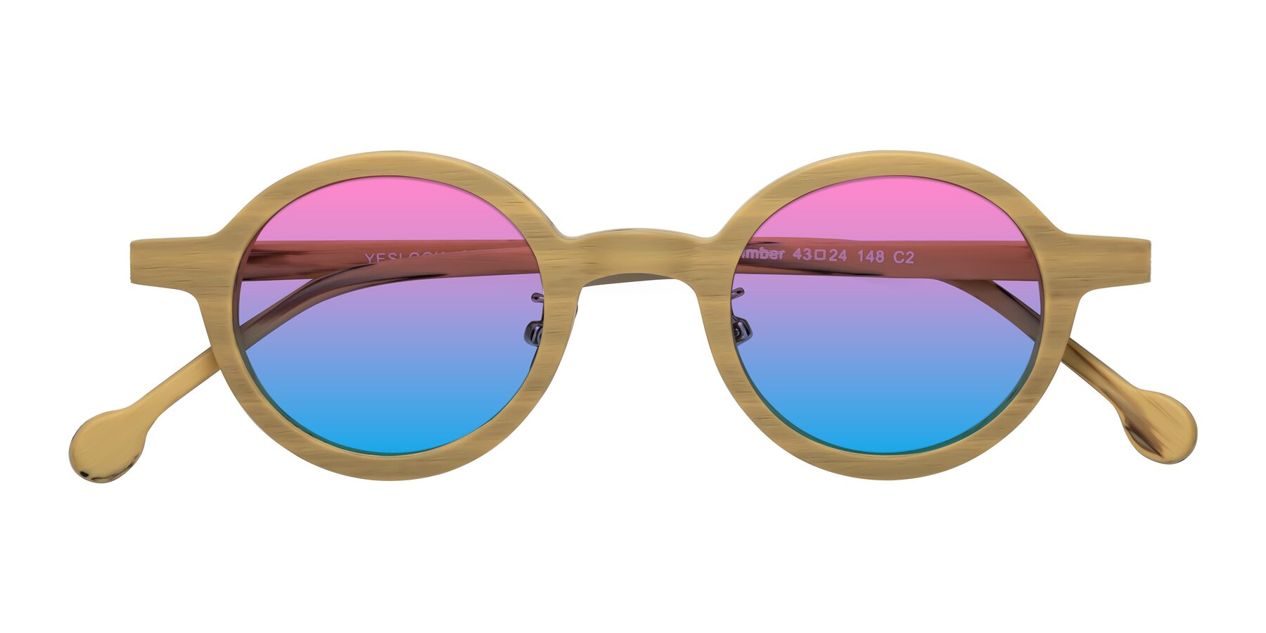 Folded Front of Timber in Egg Yolk Woodgrain with Pink / Blue Gradient Lenses