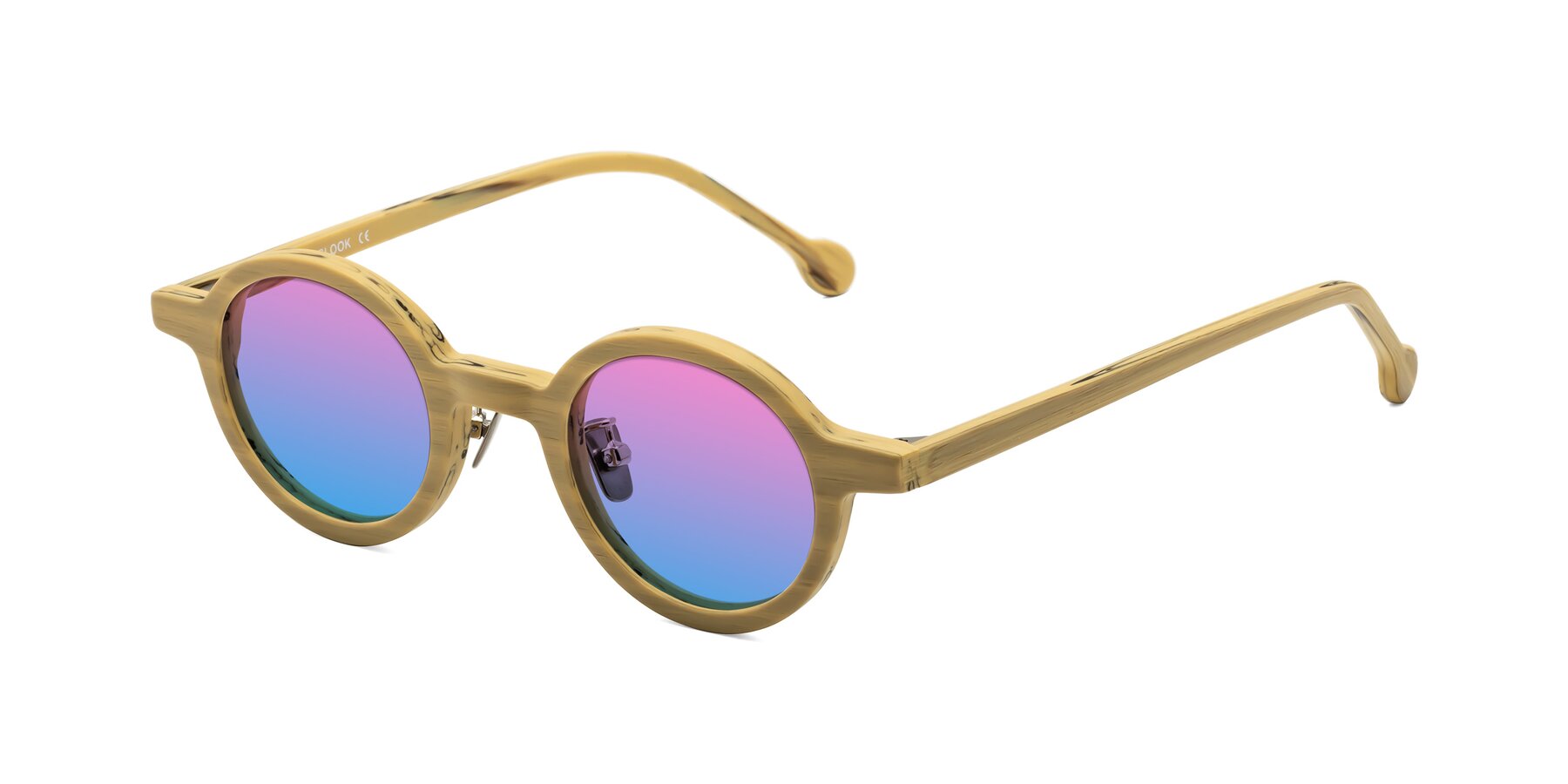 Angle of Timber in Egg Yolk Woodgrain with Pink / Blue Gradient Lenses