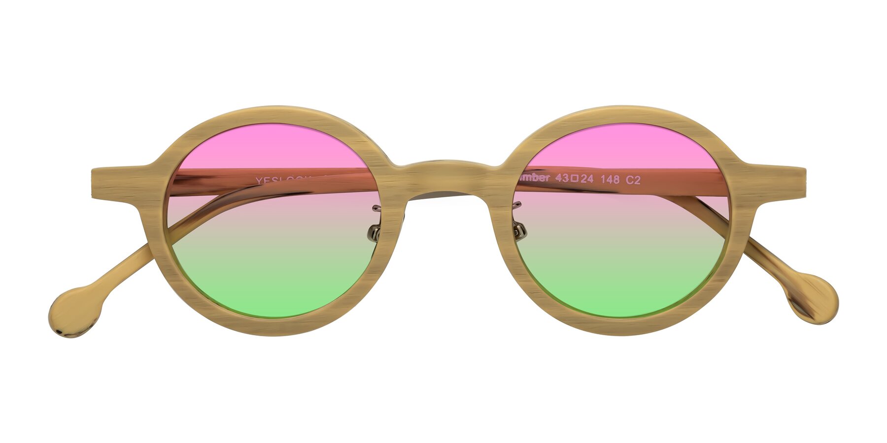 Folded Front of Timber in Egg Yolk Woodgrain with Pink / Green Gradient Lenses