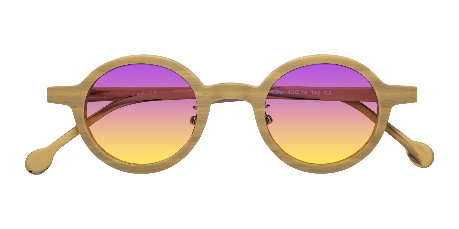 Folded Front of Timber in Egg Yolk Woodgrain with Purple / Yellow Gradient Lenses