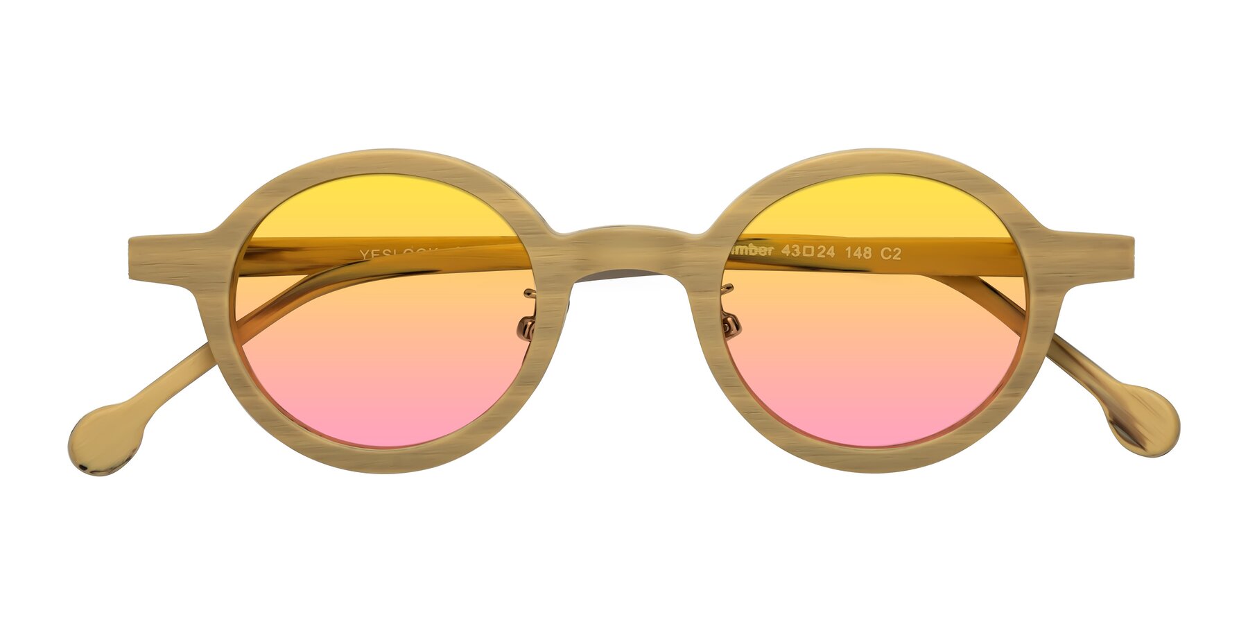 Folded Front of Timber in Egg Yolk Woodgrain with Yellow / Pink Gradient Lenses