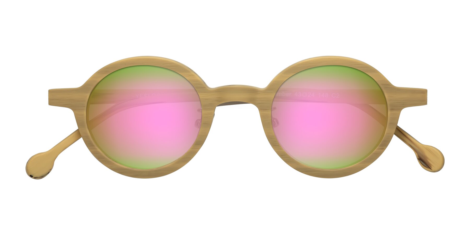 Folded Front of Timber in Egg Yolk Woodgrain with Pink Mirrored Lenses