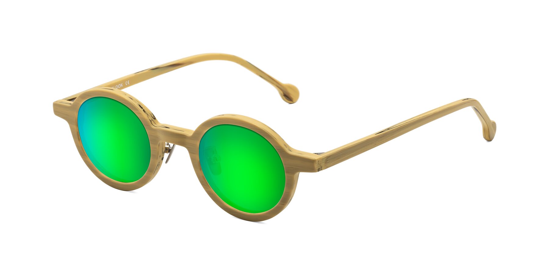 Angle of Timber in Egg Yolk Woodgrain with Green Mirrored Lenses