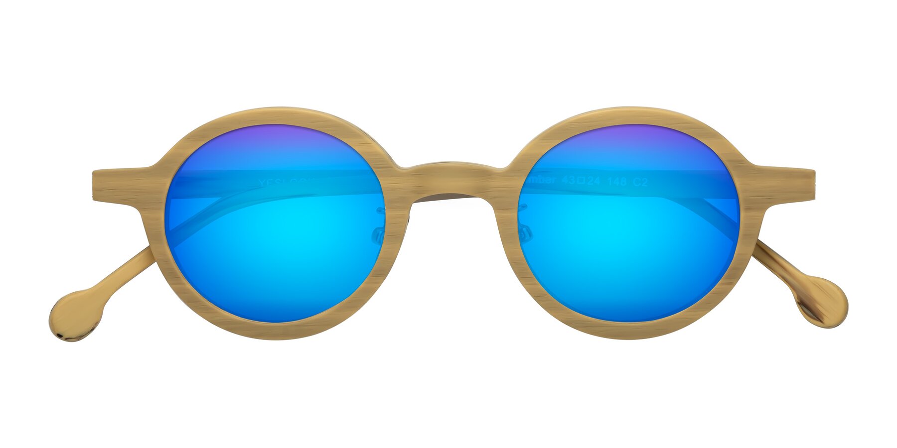 Folded Front of Timber in Egg Yolk Woodgrain with Blue Mirrored Lenses