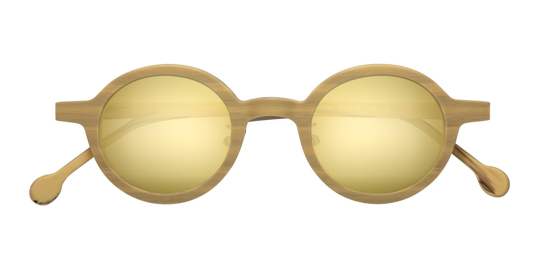 Folded Front of Timber in Egg Yolk Woodgrain with Gold Mirrored Lenses