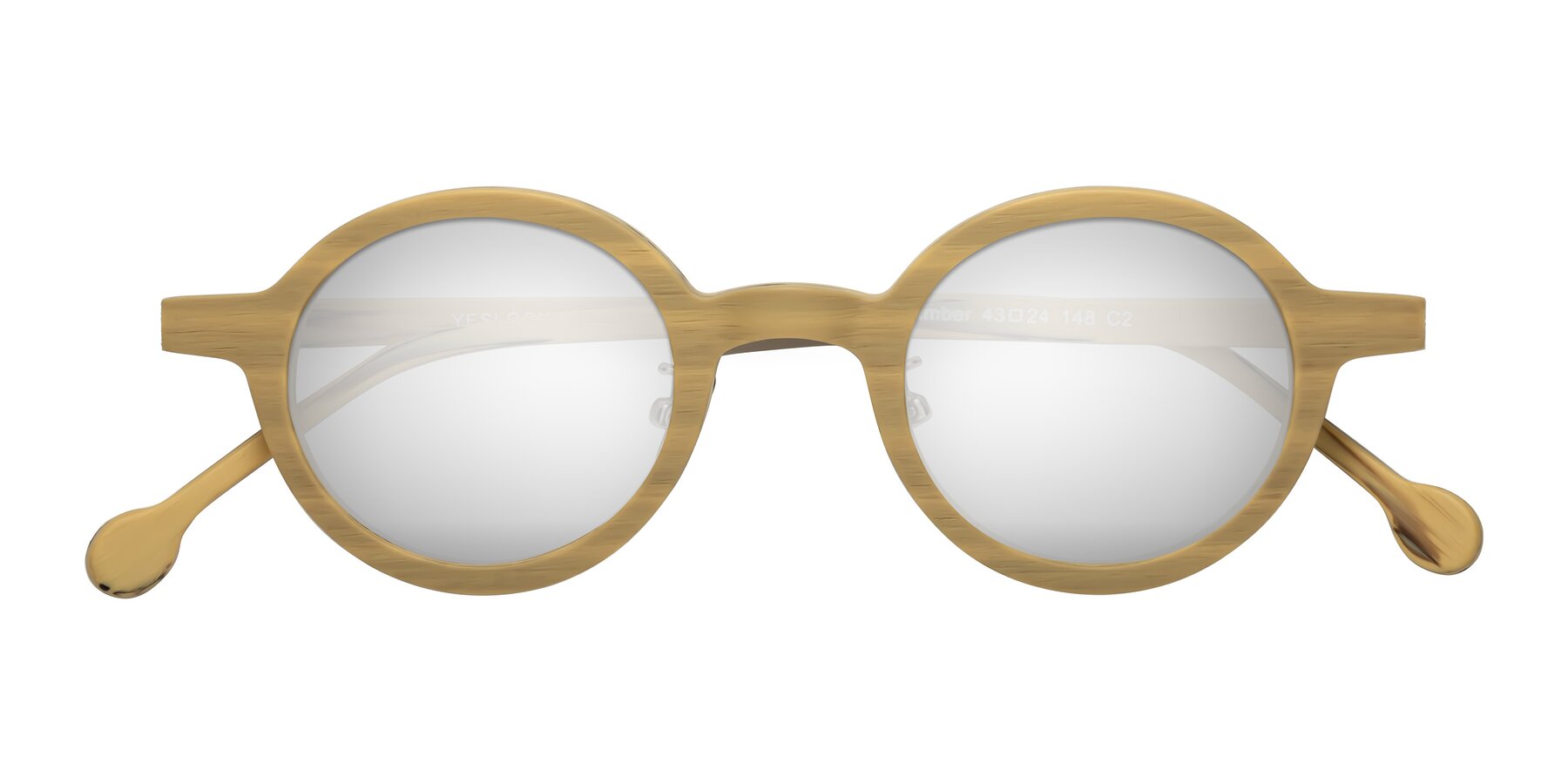 Folded Front of Timber in Egg Yolk Woodgrain with Silver Mirrored Lenses