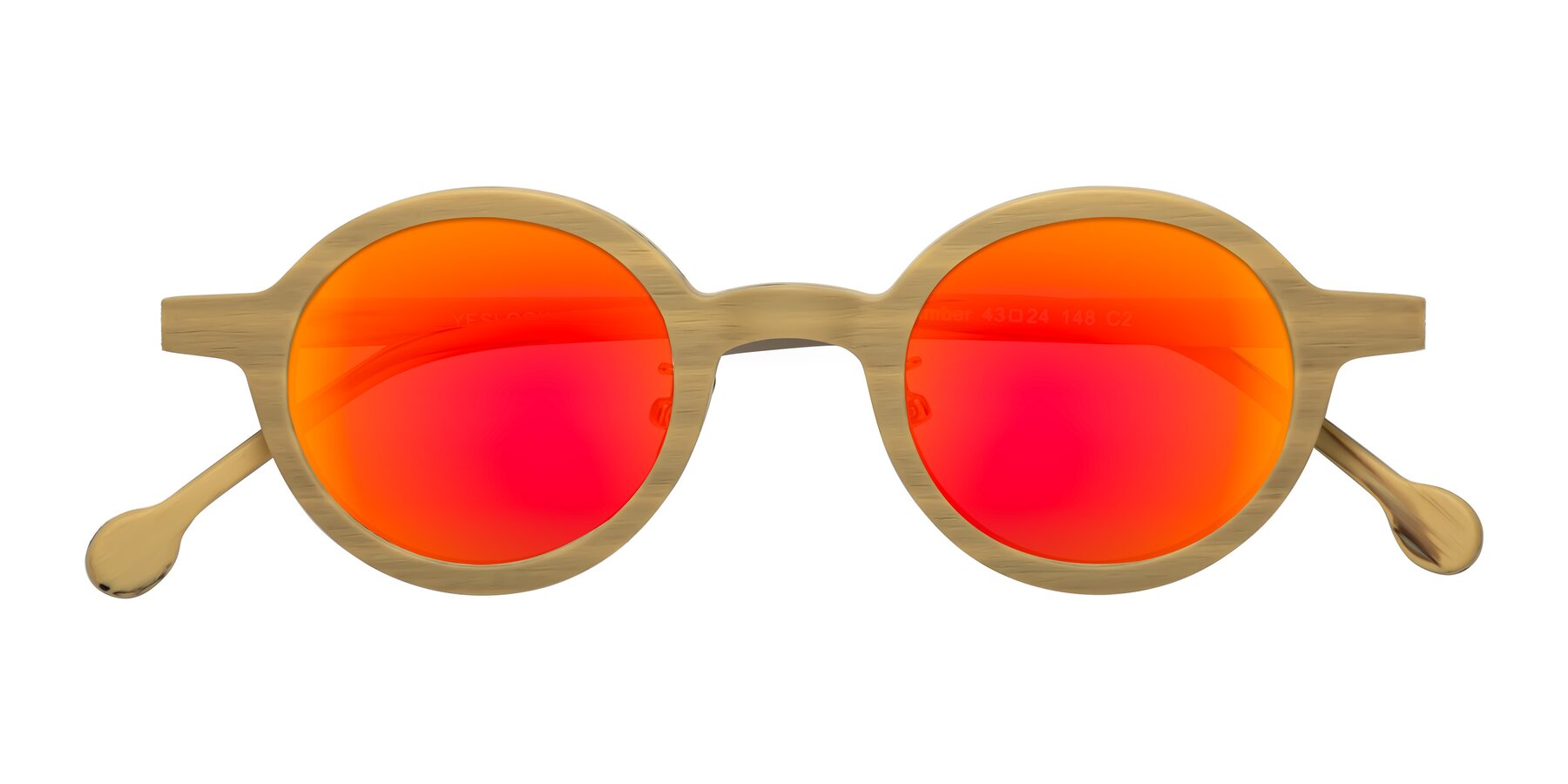 Folded Front of Timber in Egg Yolk Woodgrain with Red Gold Mirrored Lenses