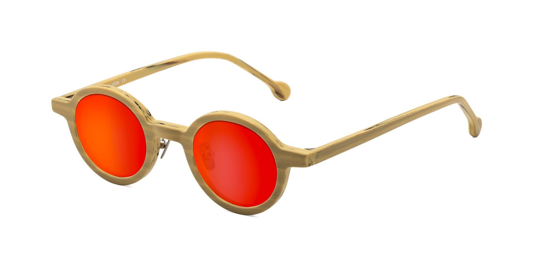 Angle of Timber in Egg Yolk Woodgrain with Red Gold Mirrored Lenses