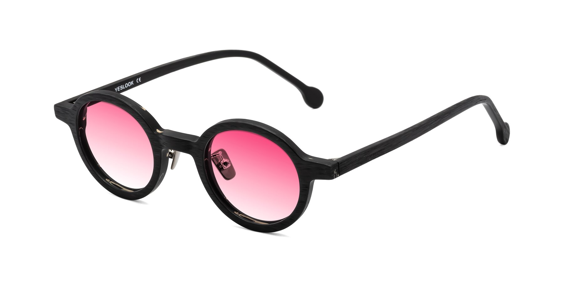 Angle of Timber in Black Woodgrain with Pink Gradient Lenses