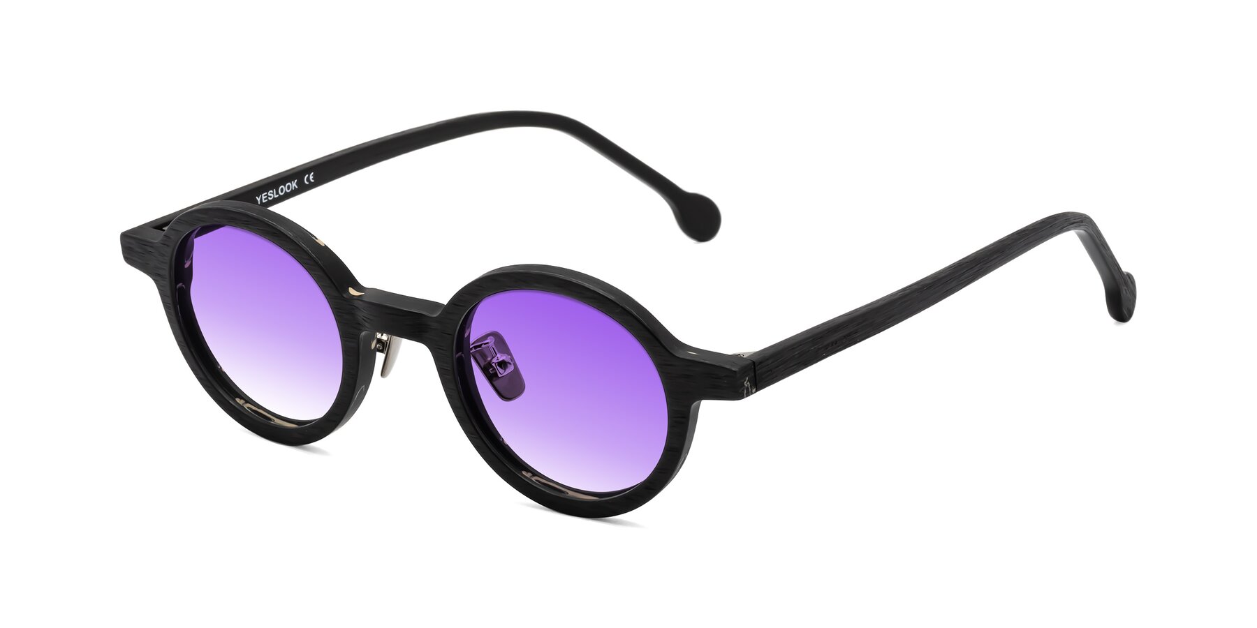 Angle of Timber in Black Woodgrain with Purple Gradient Lenses