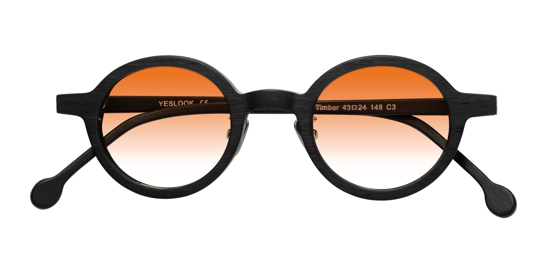 Folded Front of Timber in Black Woodgrain with Orange Gradient Lenses