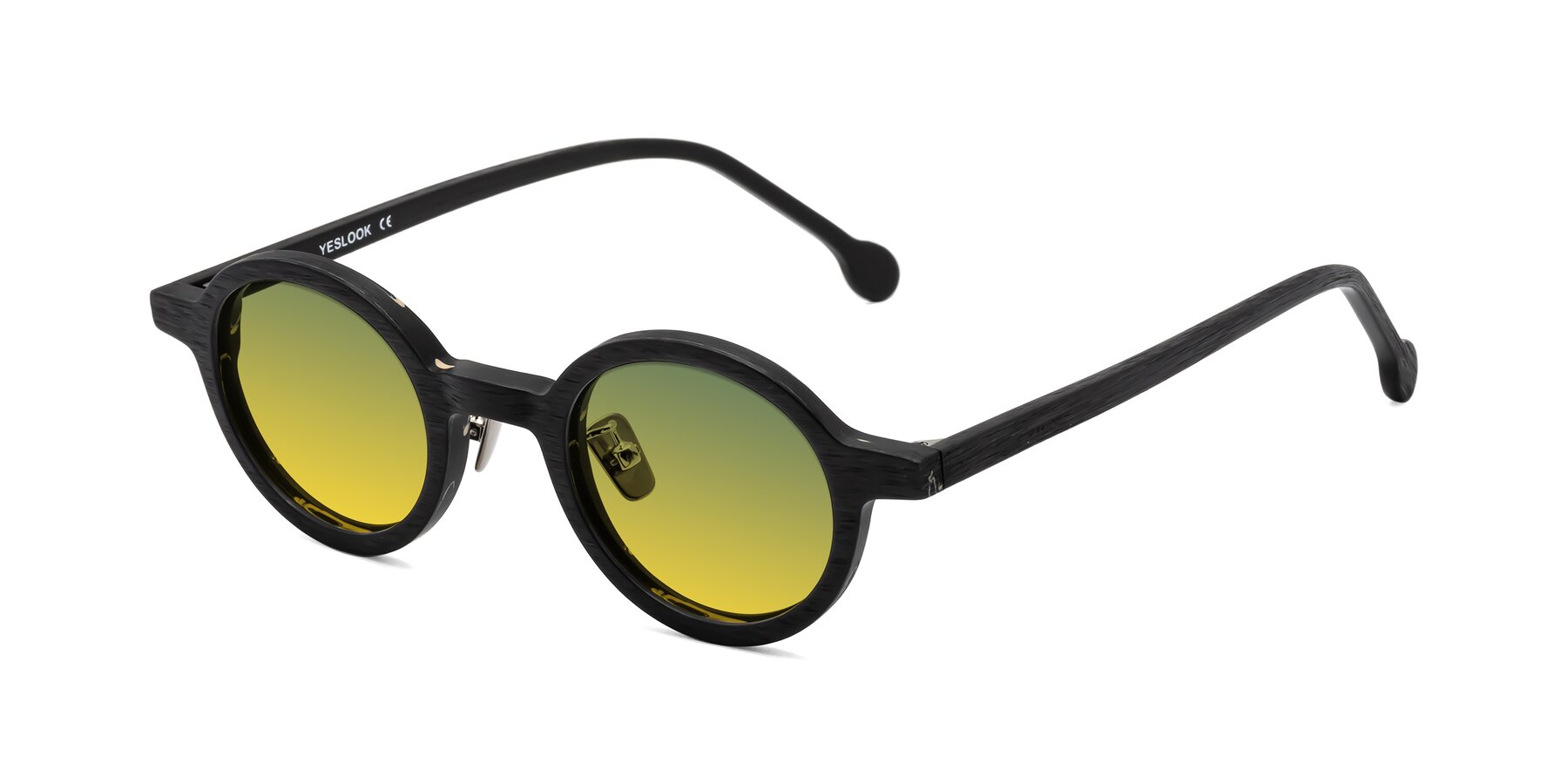 Angle of Timber in Black Woodgrain with Green / Yellow Gradient Lenses