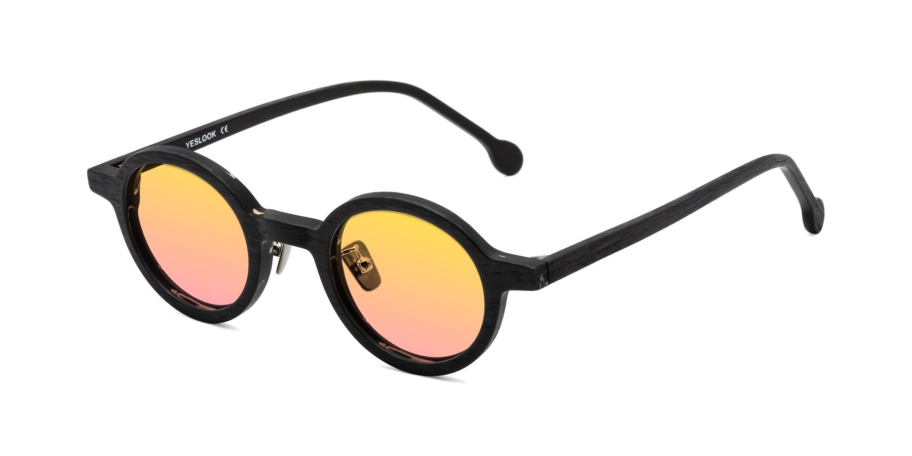 Angle of Timber in Black Woodgrain with Yellow / Pink Gradient Lenses