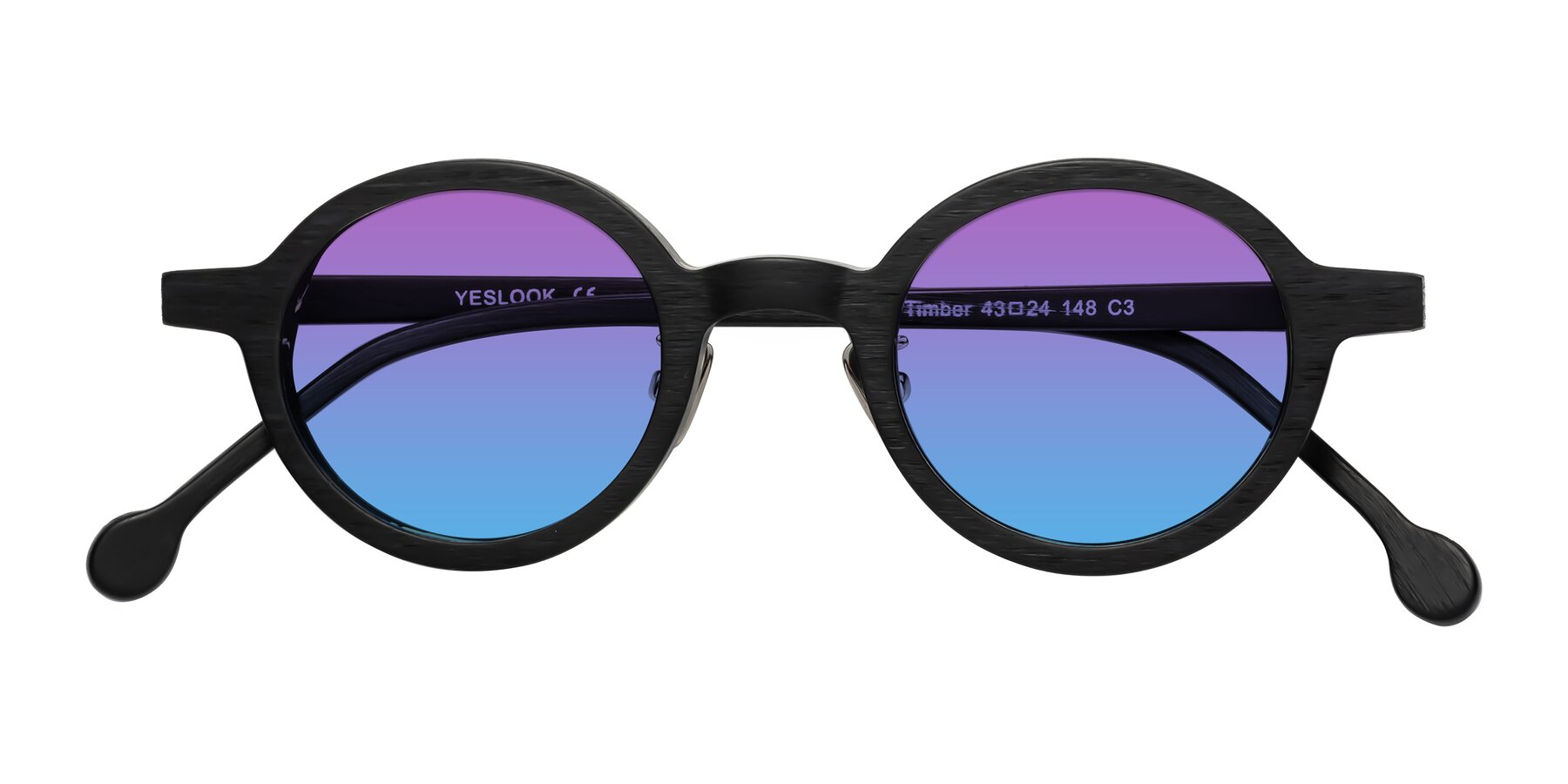 Folded Front of Timber in Black Woodgrain with Purple / Blue Gradient Lenses