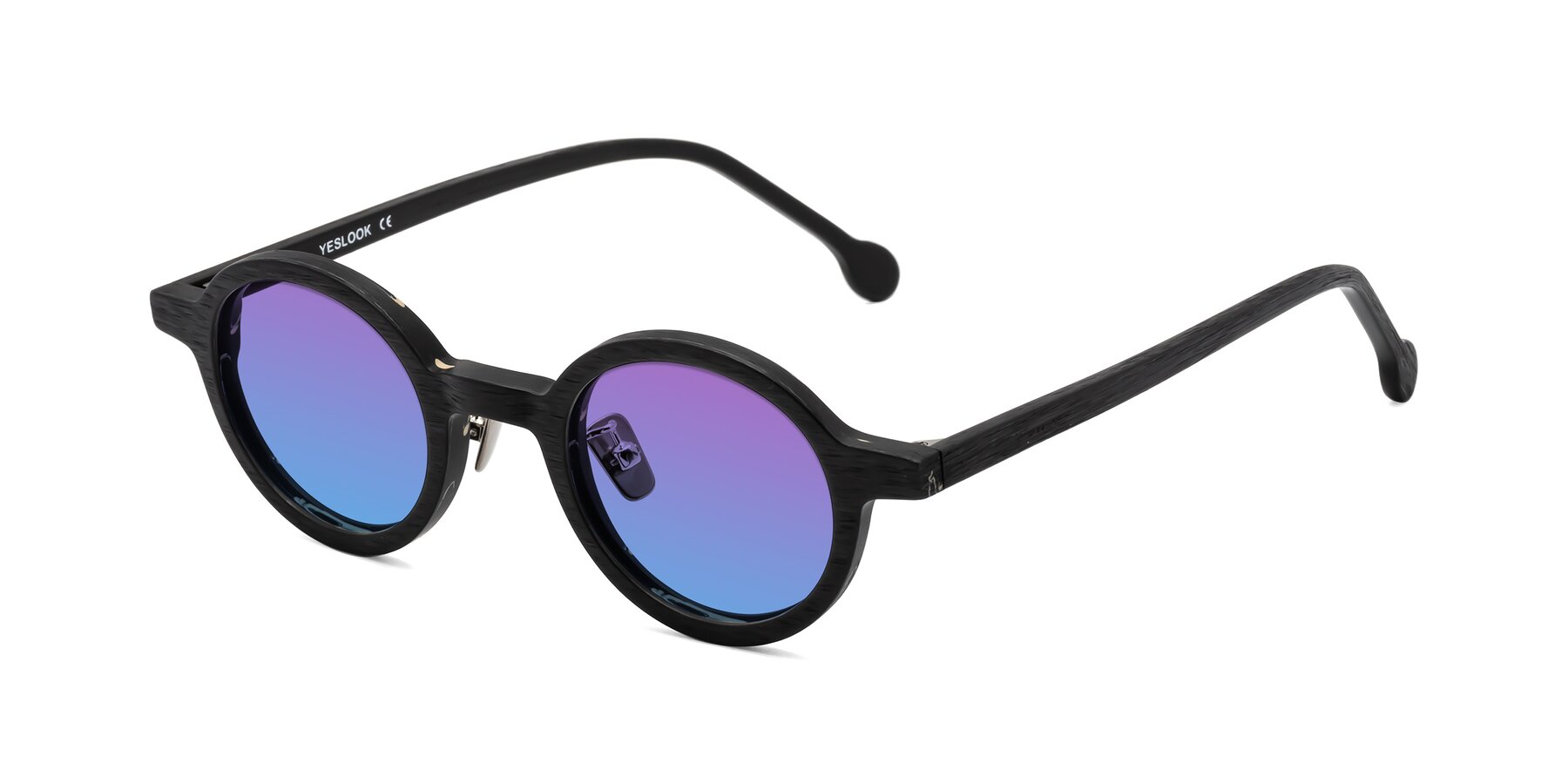 Angle of Timber in Black Woodgrain with Purple / Blue Gradient Lenses