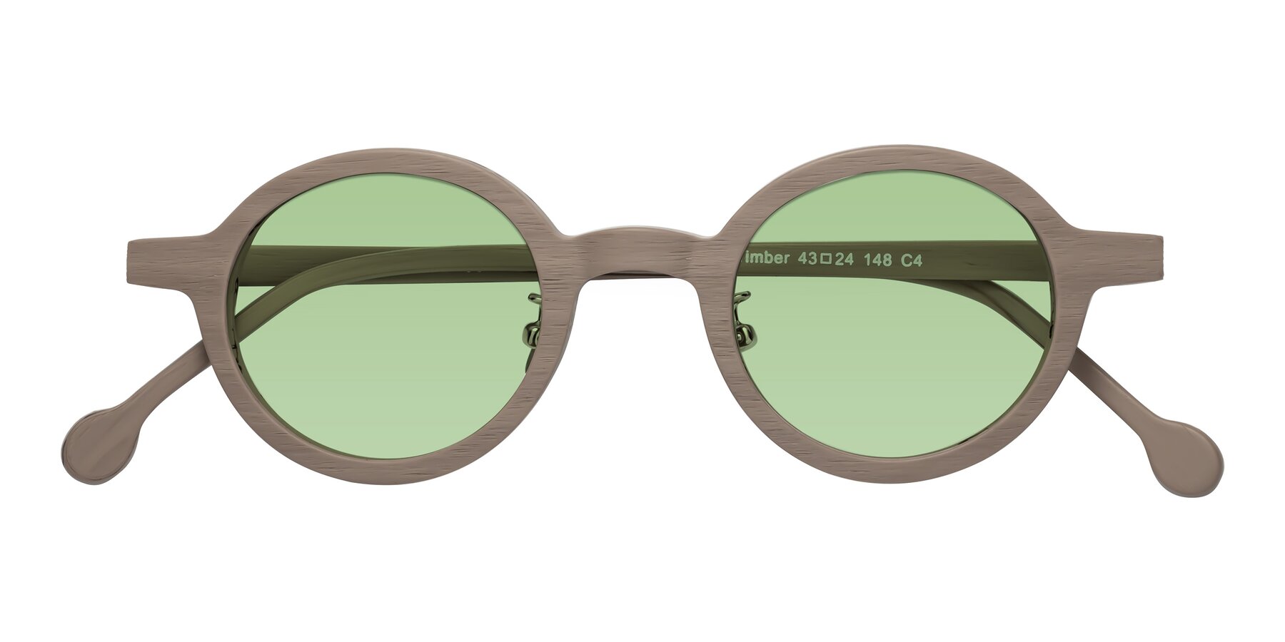 Folded Front of Timber in Pale Mauve Woodgrain with Medium Green Tinted Lenses