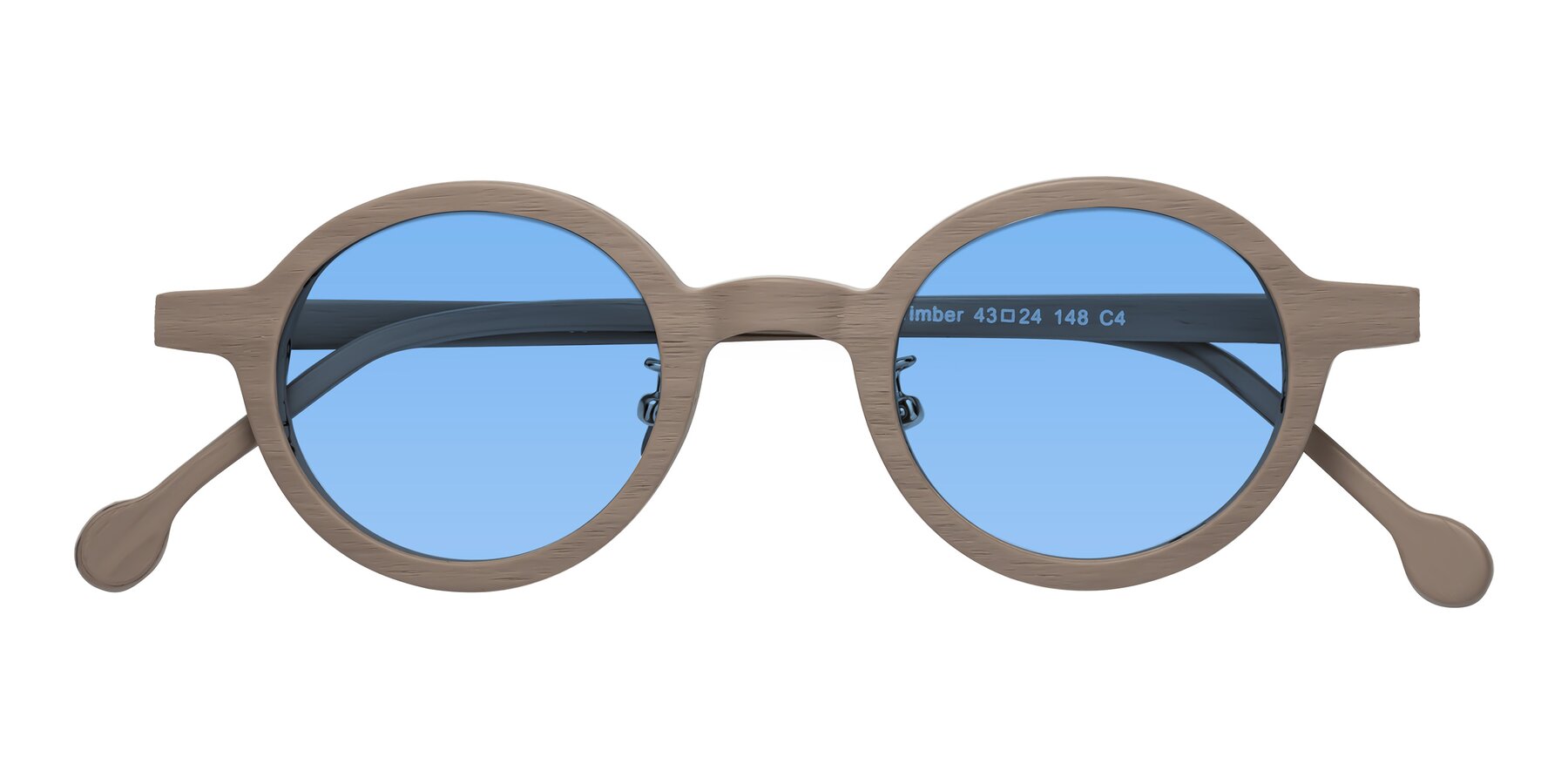 Folded Front of Timber in Pale Mauve Woodgrain with Medium Blue Tinted Lenses