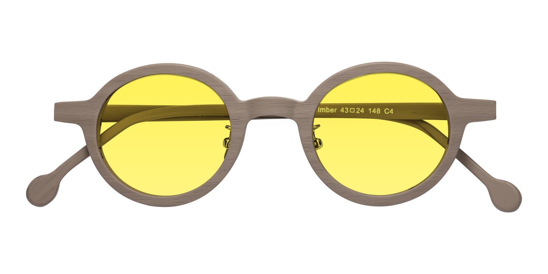 Folded Front of Timber in Pale Mauve Woodgrain with Medium Yellow Tinted Lenses