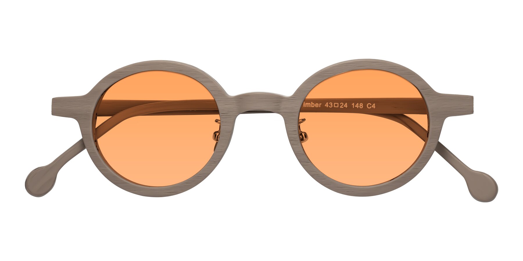 Folded Front of Timber in Pale Mauve Woodgrain with Medium Orange Tinted Lenses