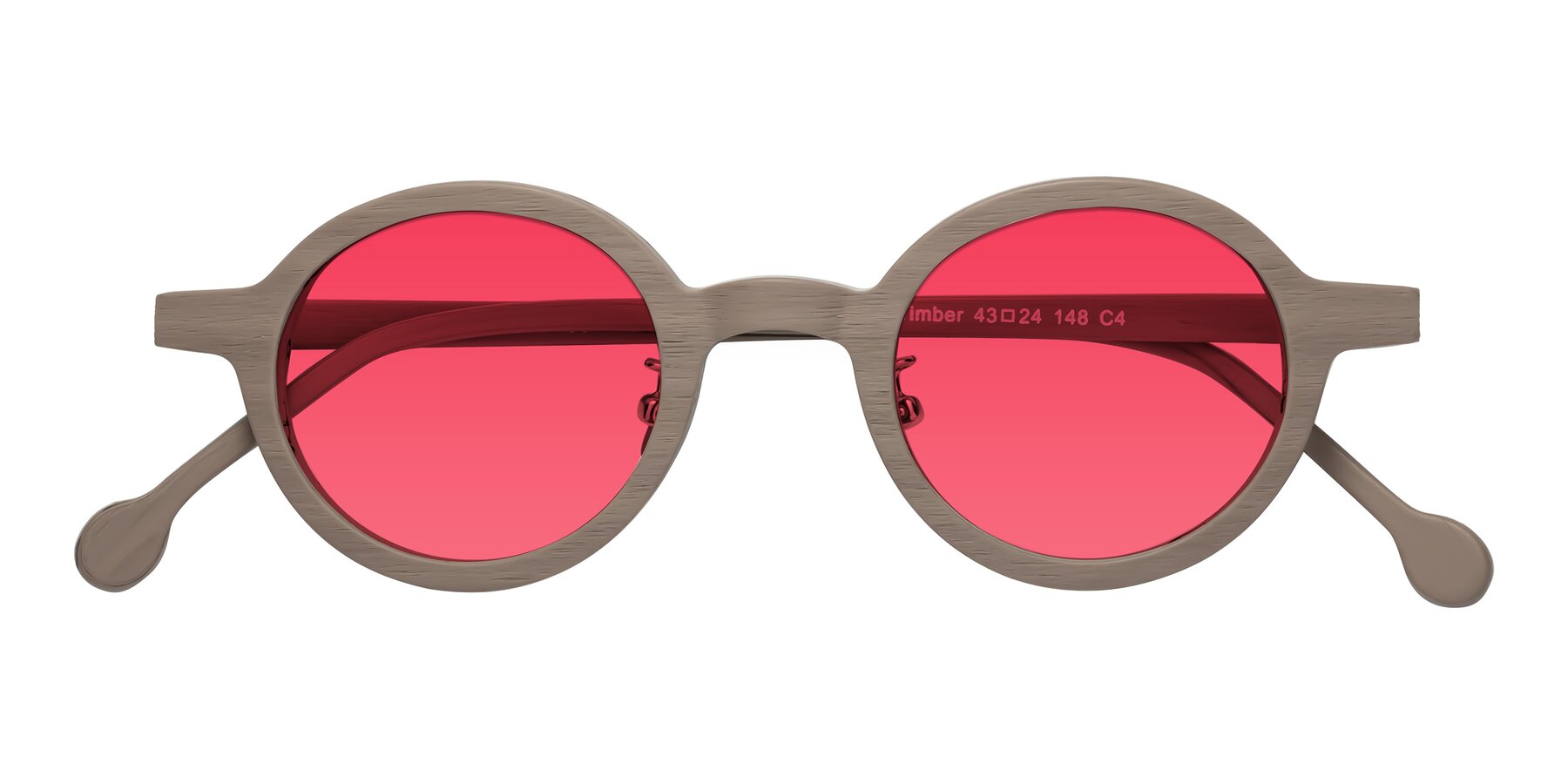 Folded Front of Timber in Pale Mauve Woodgrain with Red Tinted Lenses