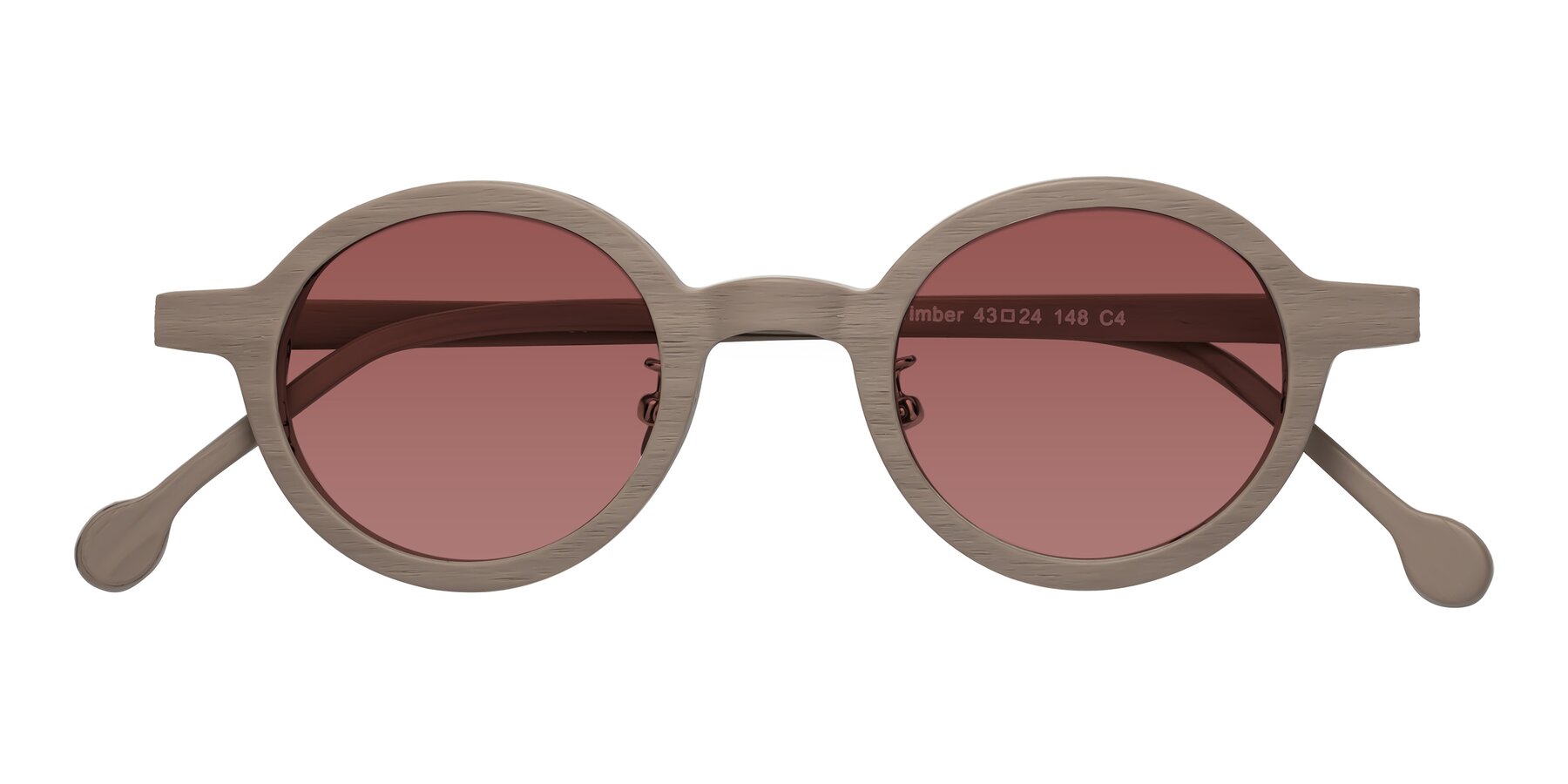 Folded Front of Timber in Pale Mauve Woodgrain with Garnet Tinted Lenses