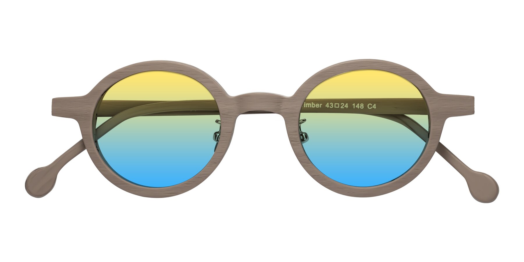 Folded Front of Timber in Pale Mauve Woodgrain with Yellow / Blue Gradient Lenses