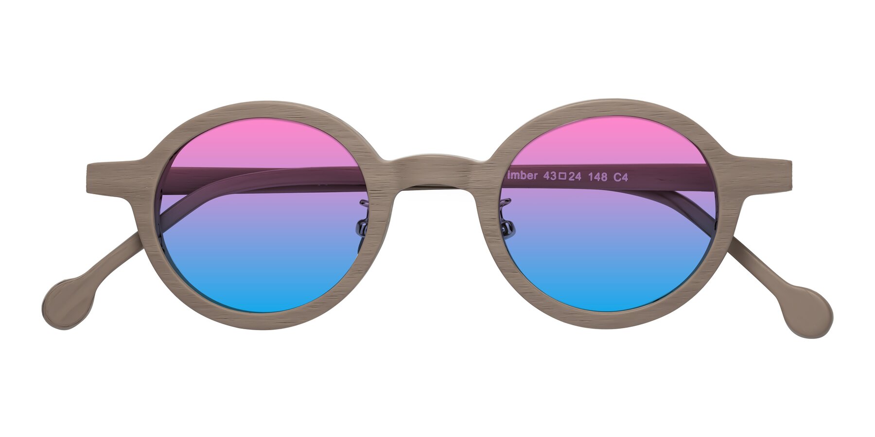 Folded Front of Timber in Pale Mauve Woodgrain with Pink / Blue Gradient Lenses