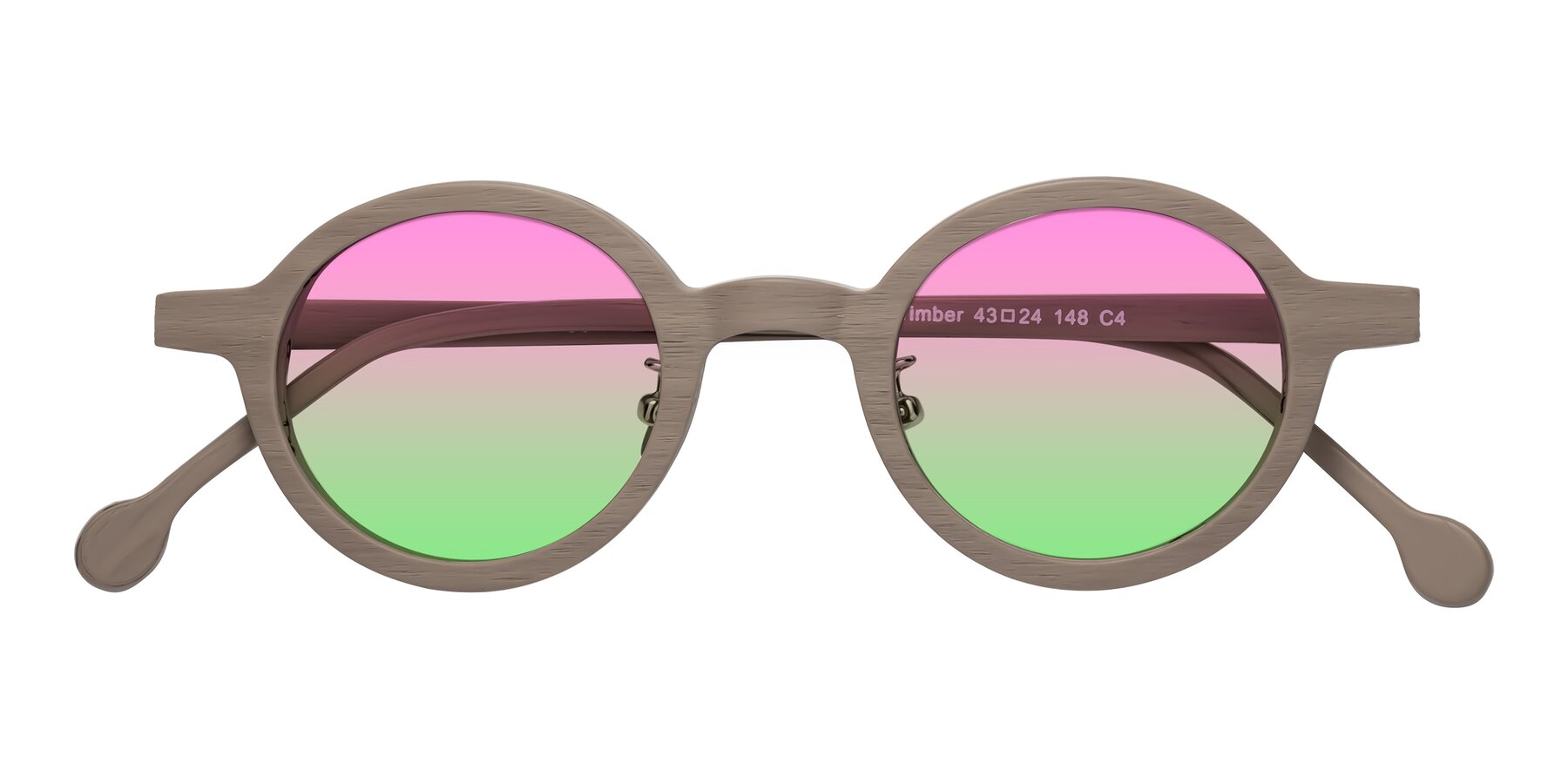 Folded Front of Timber in Pale Mauve Woodgrain with Pink / Green Gradient Lenses