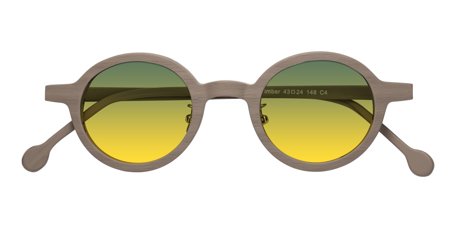 Folded Front of Timber in Pale Mauve Woodgrain with Green / Yellow Gradient Lenses