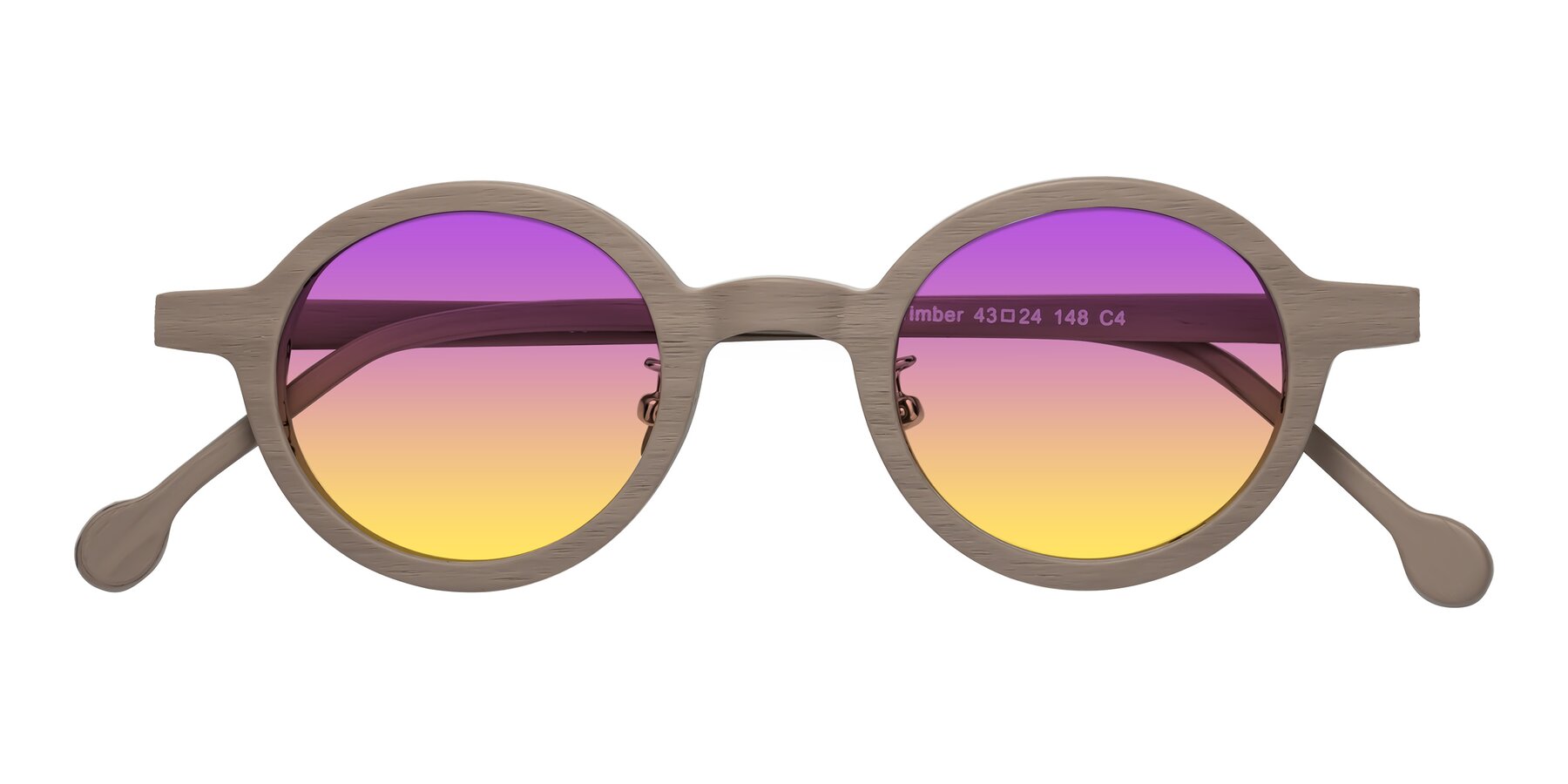 Folded Front of Timber in Pale Mauve Woodgrain with Purple / Yellow Gradient Lenses