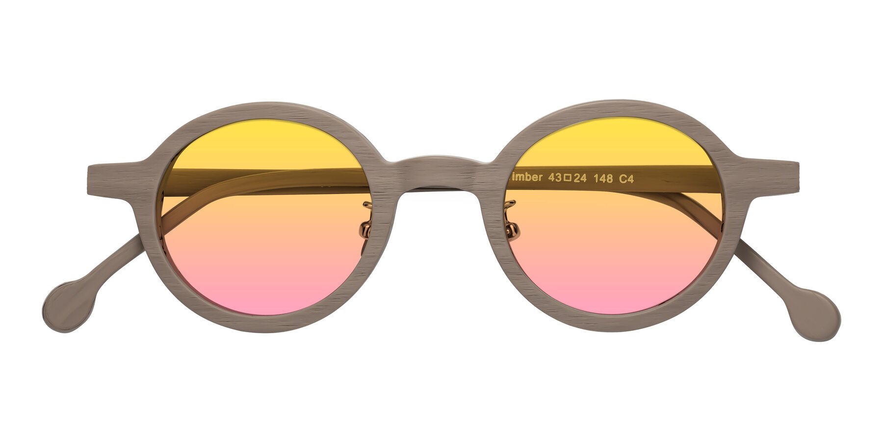 Folded Front of Timber in Pale Mauve Woodgrain with Yellow / Pink Gradient Lenses