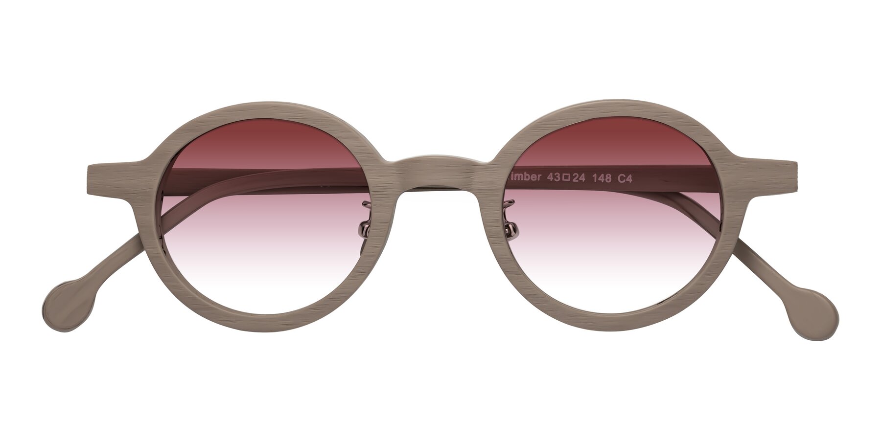 Folded Front of Timber in Pale Mauve Woodgrain with Garnet Gradient Lenses