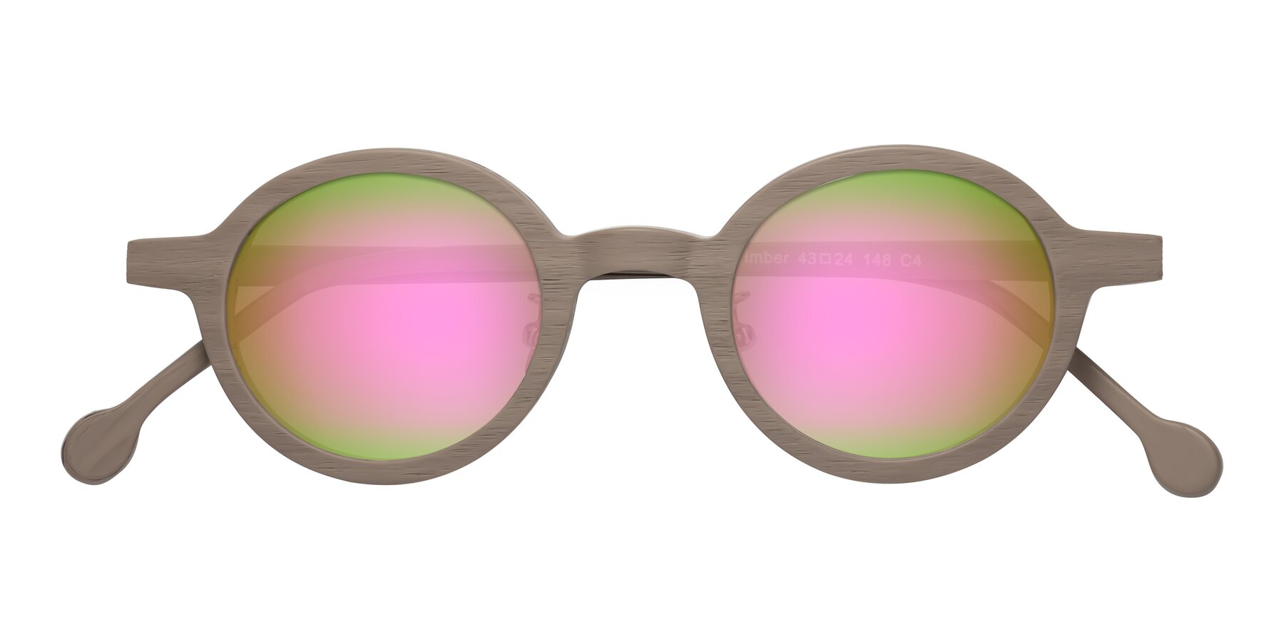 Folded Front of Timber in Pale Mauve Woodgrain with Pink Mirrored Lenses