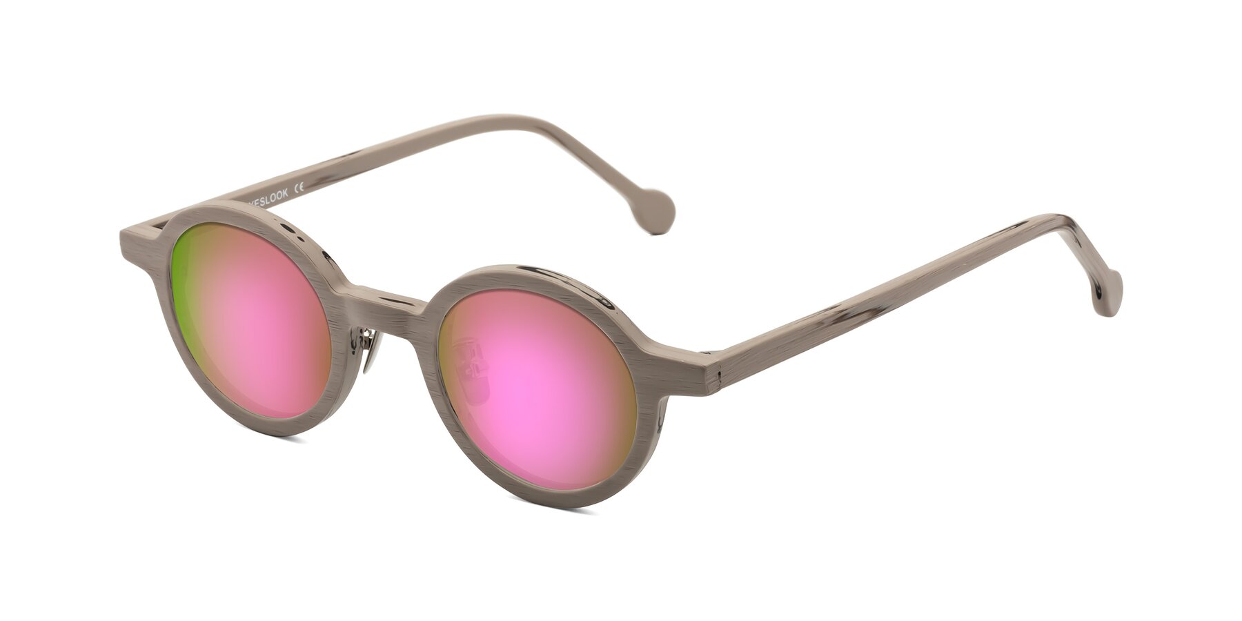 Angle of Timber in Pale Mauve Woodgrain with Pink Mirrored Lenses