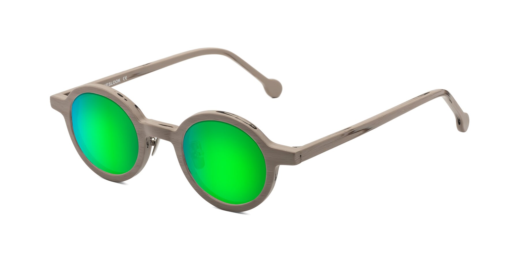 Angle of Timber in Pale Mauve Woodgrain with Green Mirrored Lenses