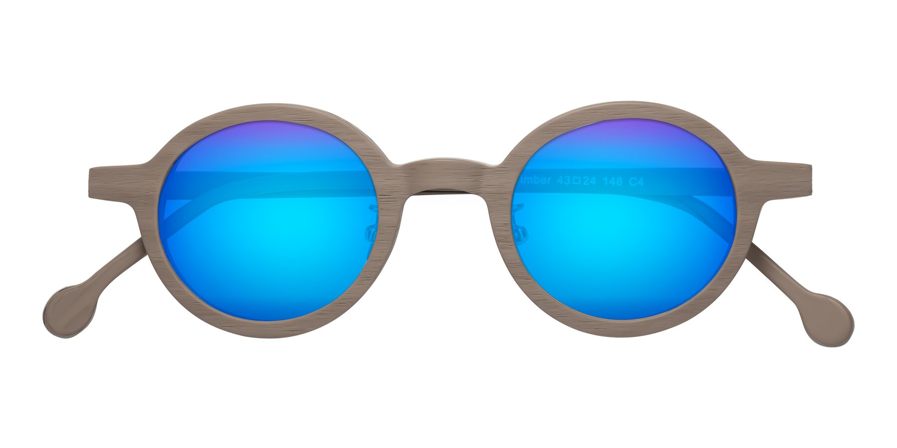 Folded Front of Timber in Pale Mauve Woodgrain with Blue Mirrored Lenses