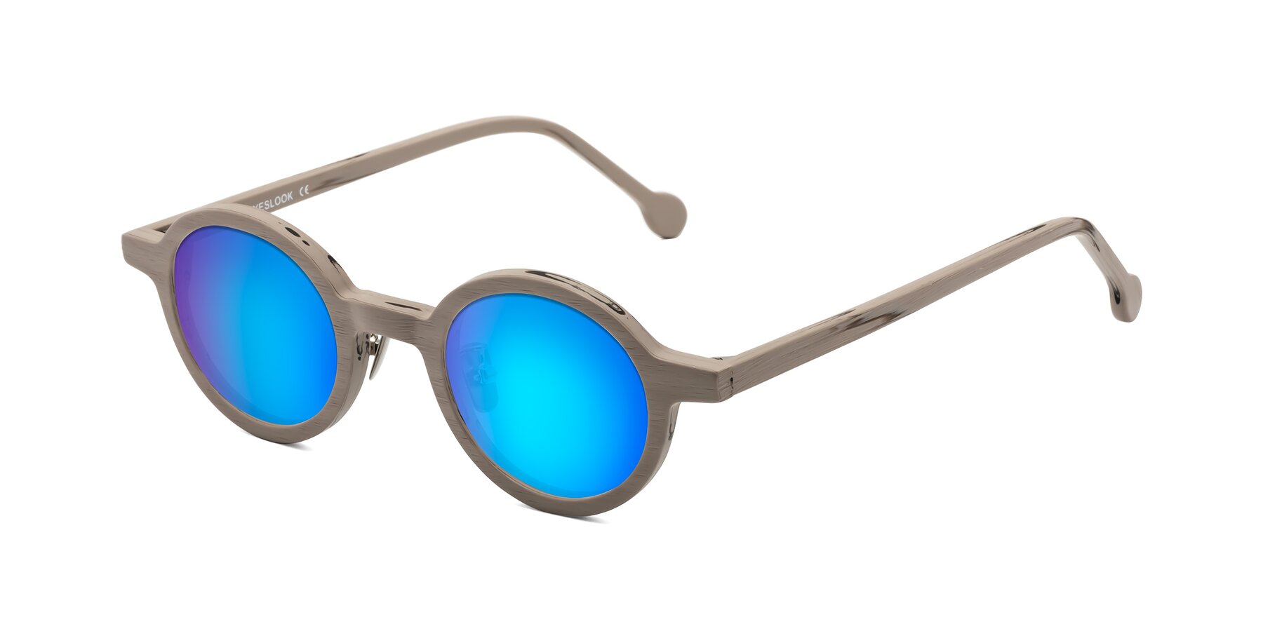 Angle of Timber in Pale Mauve Woodgrain with Blue Mirrored Lenses