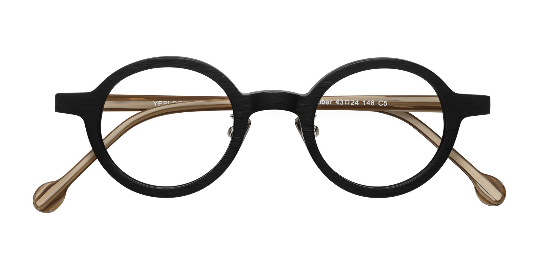 Folded Front of Timber in Black-Sugar Woodgrain with Clear Eyeglass Lenses