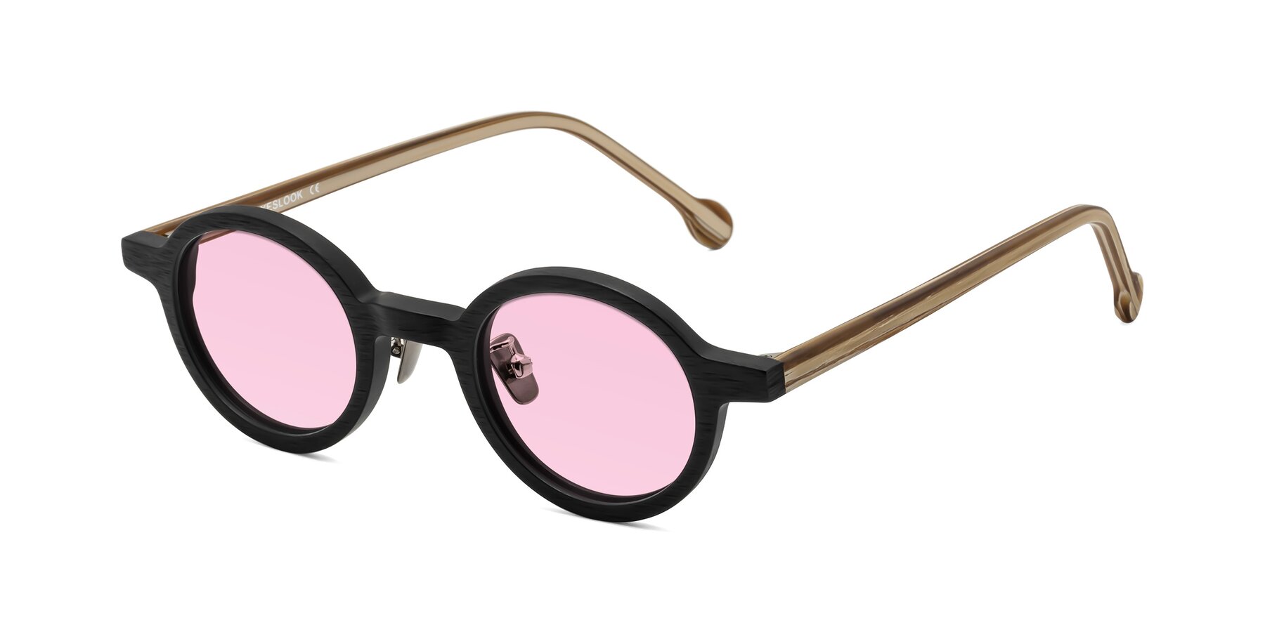 Angle of Timber in Black-Sugar Woodgrain with Light Pink Tinted Lenses