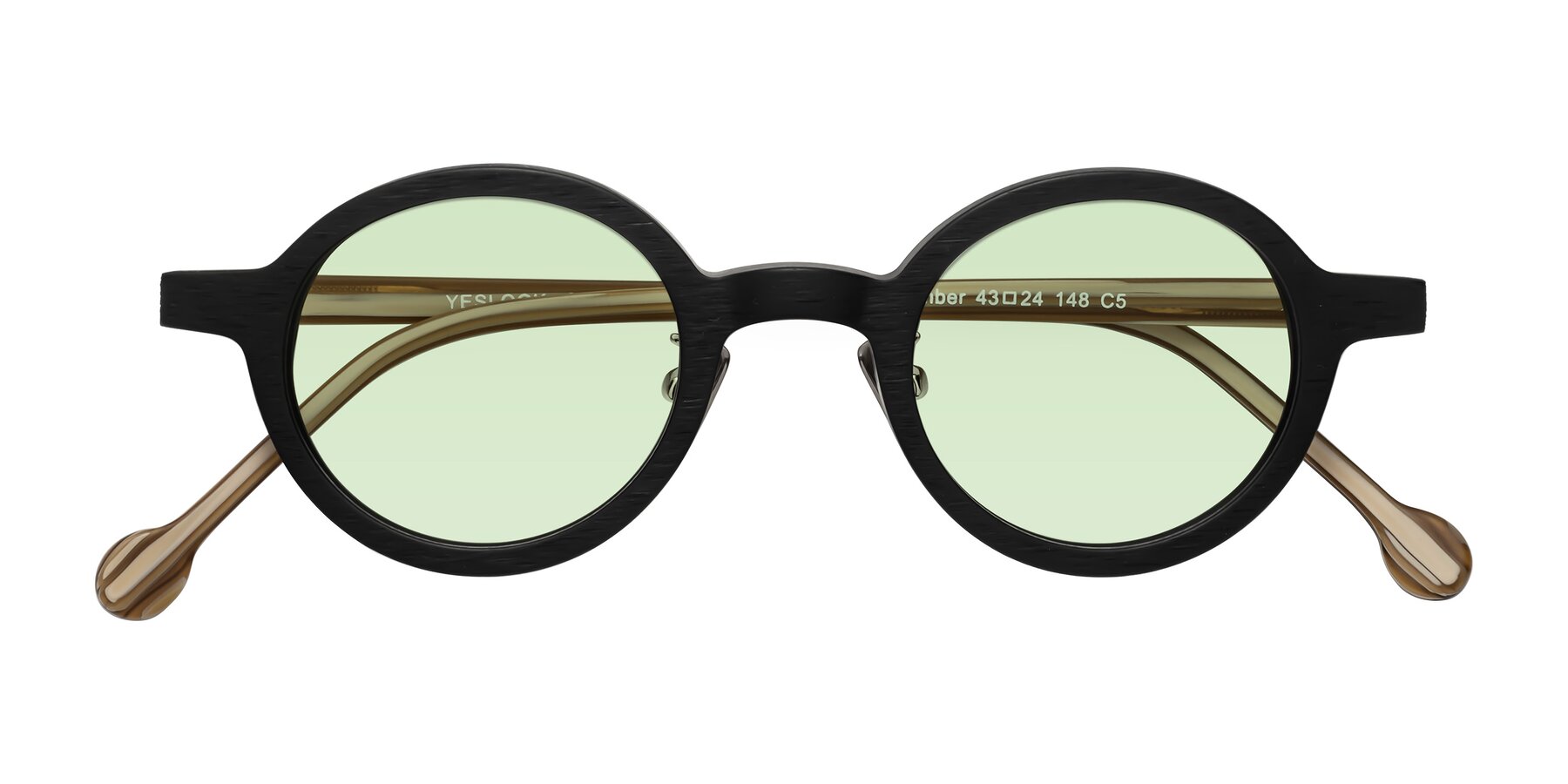 Folded Front of Timber in Black-Sugar Woodgrain with Light Green Tinted Lenses